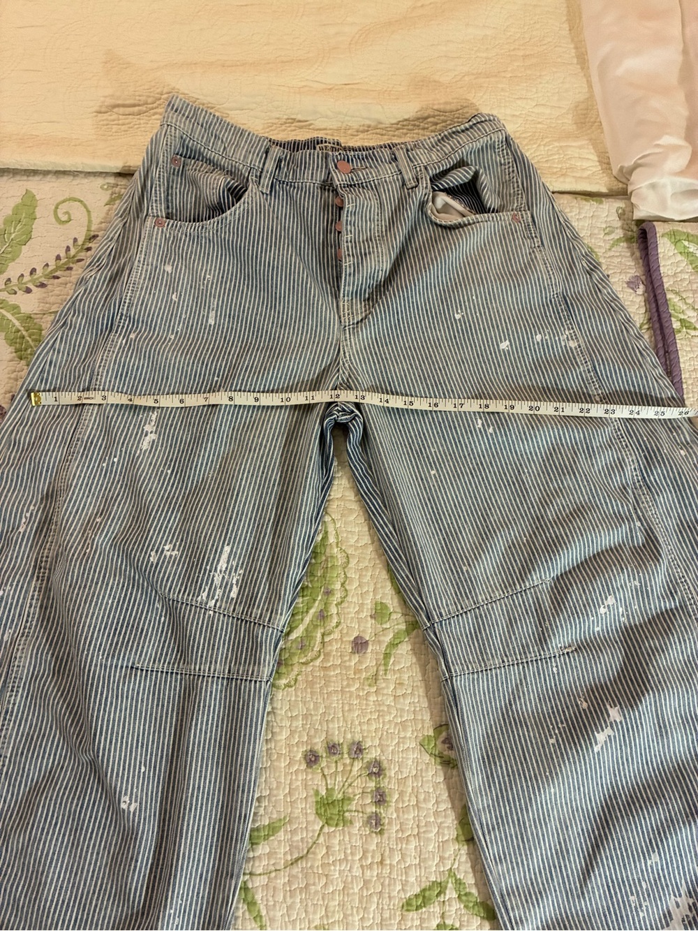 Free people Railroad Striped Painter Style Wide Leg Pants - Blue & White - Picture 3 of 7